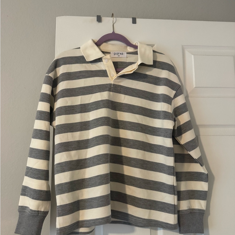 Parke Gray and Cream Striped Polo